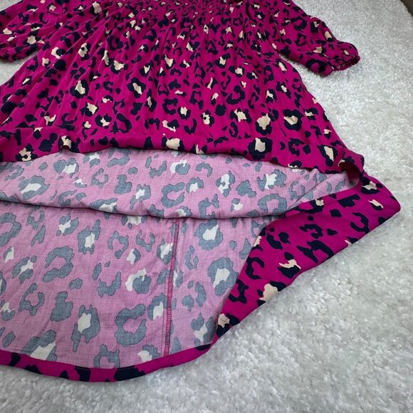 Crown & Ivy Leopard Print Smocked Front Maxi Dress Pink Navy Large NEW - Picture 7 of 10